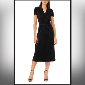 Halogen Wrap Plissé dress in black